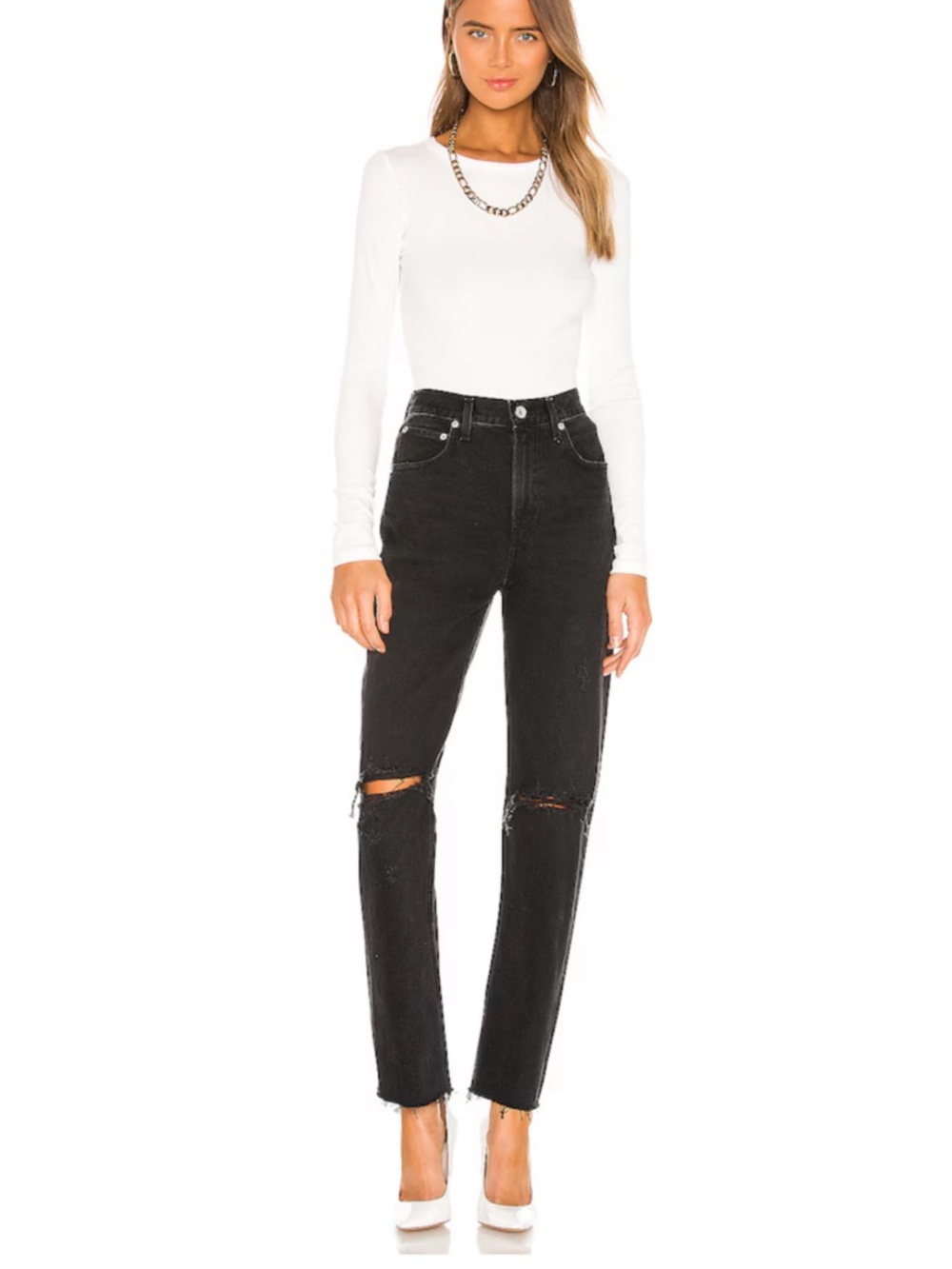 Agolde Black Straight-Leg Distress Jeans
